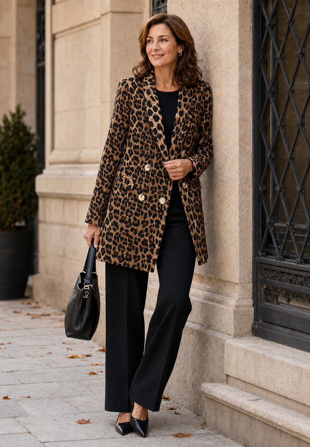 Blazer largo mujer estampado leopardo solapas sastre otoño invierno - Luise