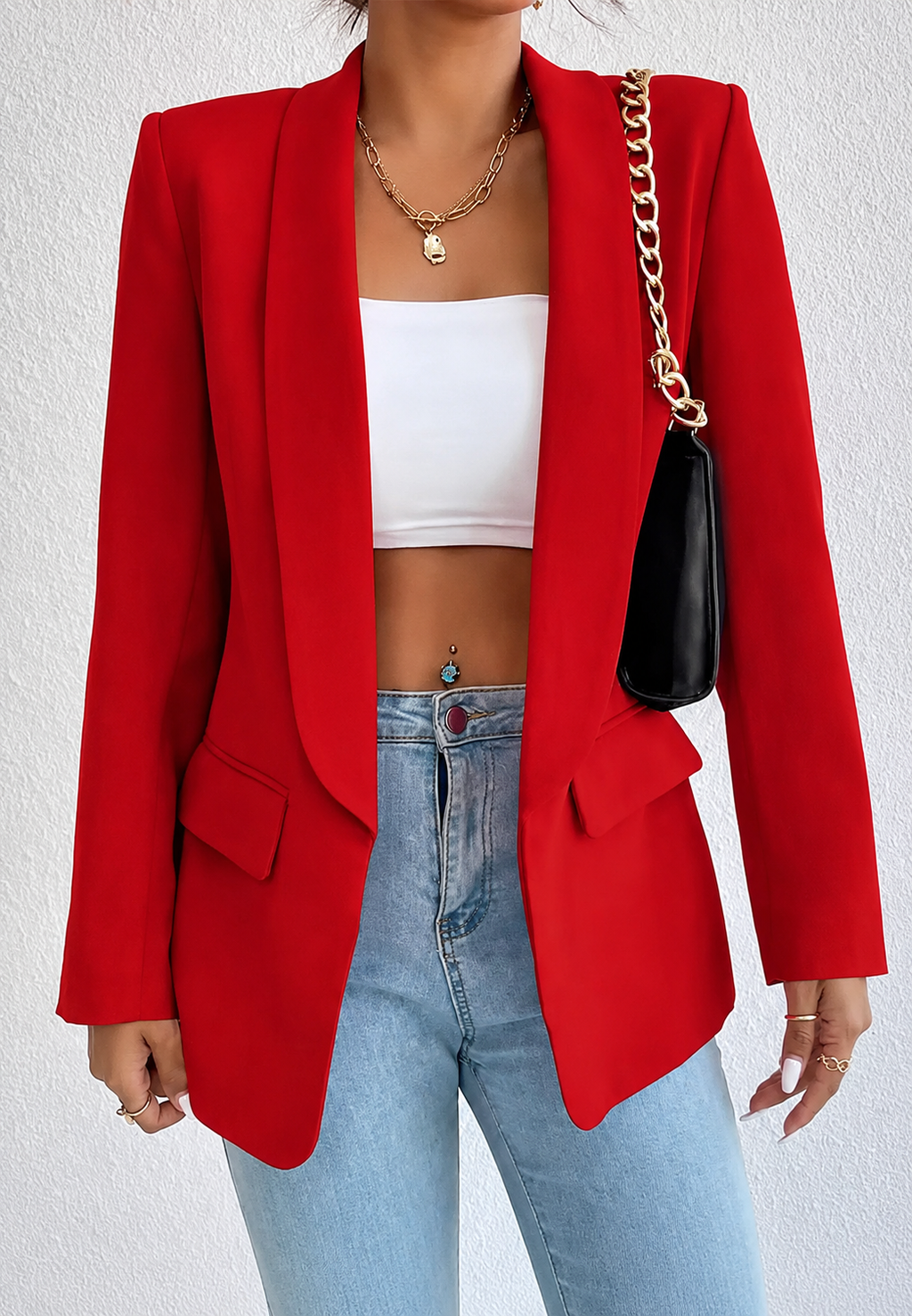Blazer mujer corte recto solapas bolsillos solapa manga larga casual elegante - Nora