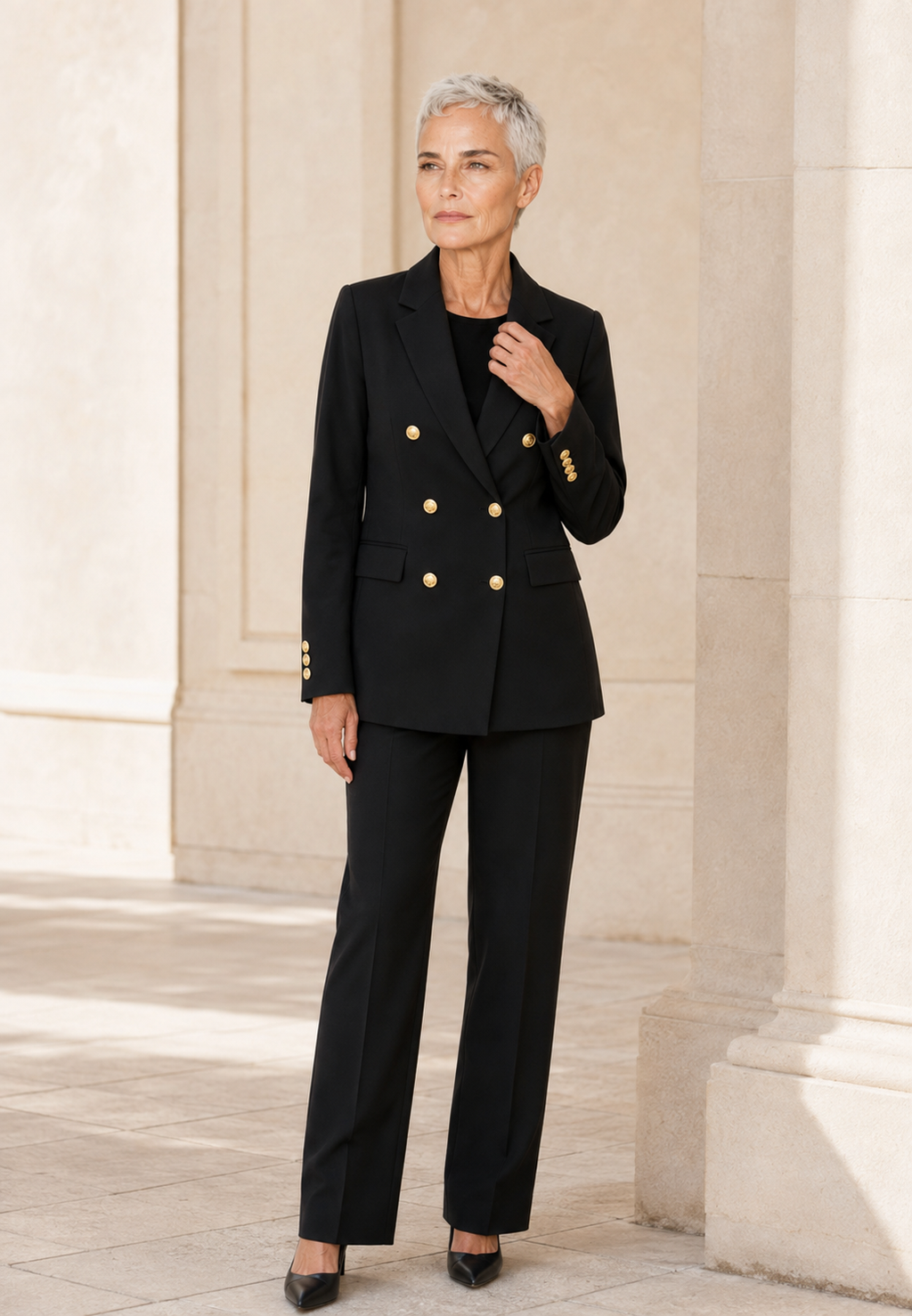 Blazer mujer doble botonadura botones metálicos solapas muesca clásica - Britta