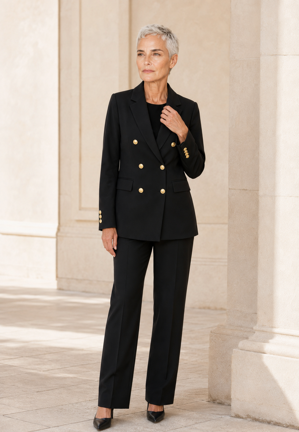 Blazer mujer doble botonadura botones metálicos solapas muesca clásica - Britta
