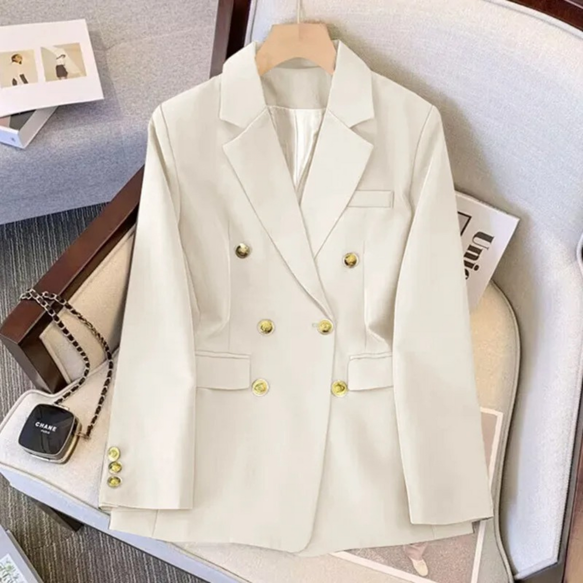 Blazer mujer doble botonadura botones metálicos solapas muesca clásica - Britta