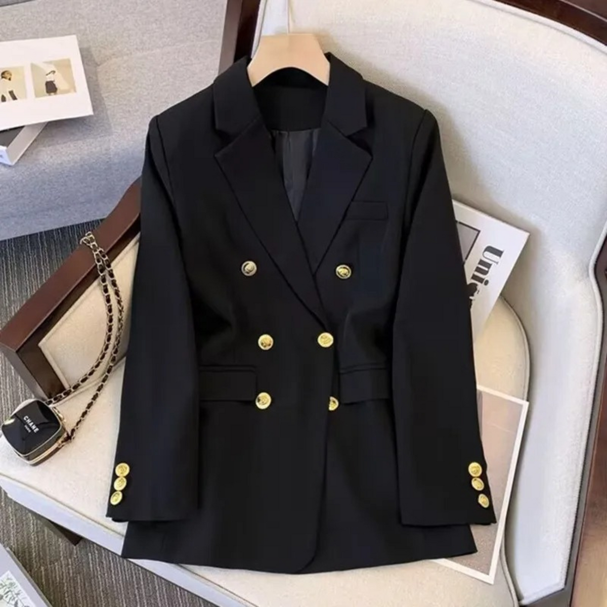 Blazer mujer doble botonadura botones metálicos solapas muesca clásica - Britta