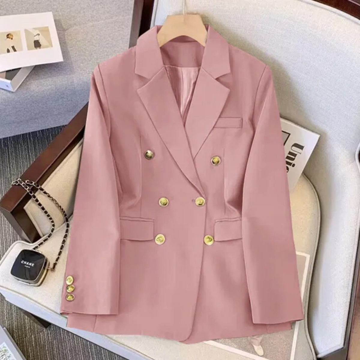 Blazer mujer doble botonadura botones metálicos solapas muesca clásica - Britta