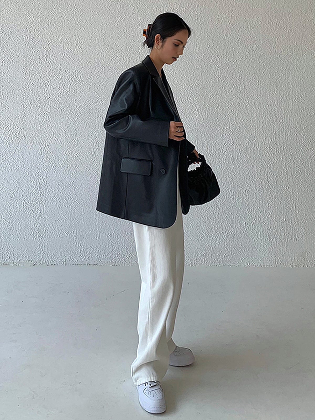 Blazer mujer efecto piel corte holgado solapas muesca largo cadera - Tessa