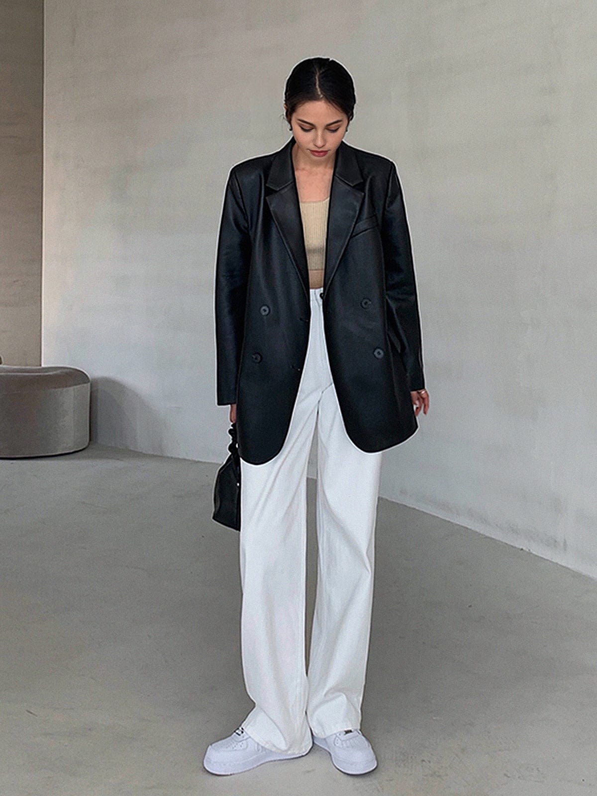 Blazer mujer efecto piel corte holgado solapas muesca largo cadera - Tessa