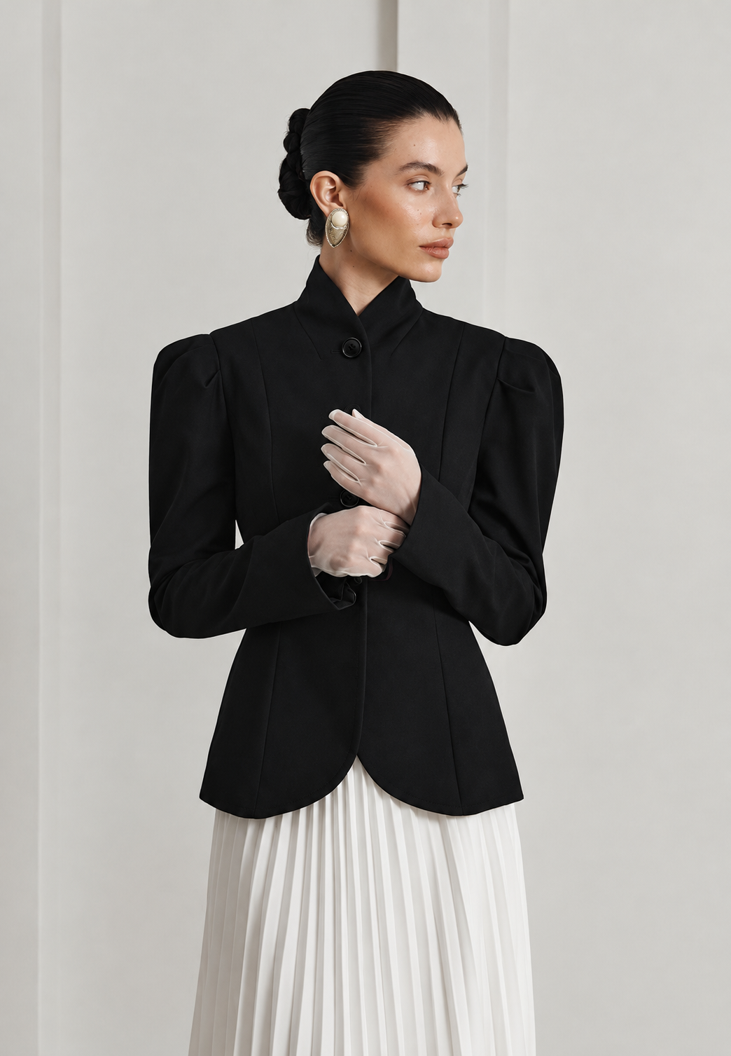 Blazer mujer entallada cuello mao mangas abullonadas sin solapas cadera - Leonor