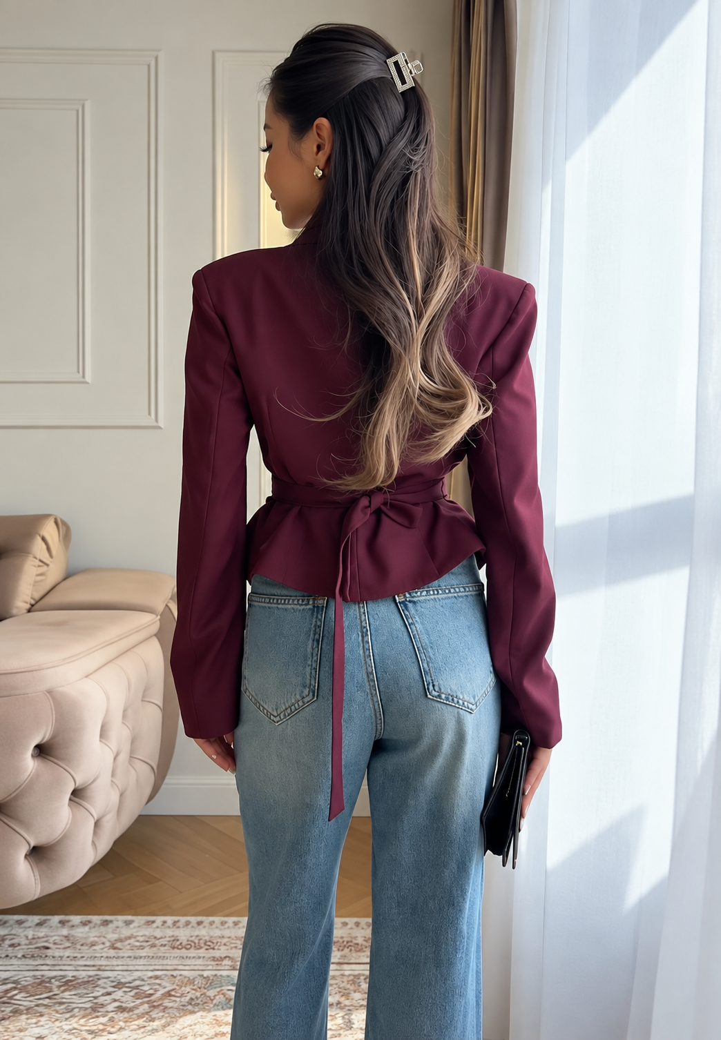 Blazer mujer entallado asimétrico hombreras botones cintura marcada - Marlies
