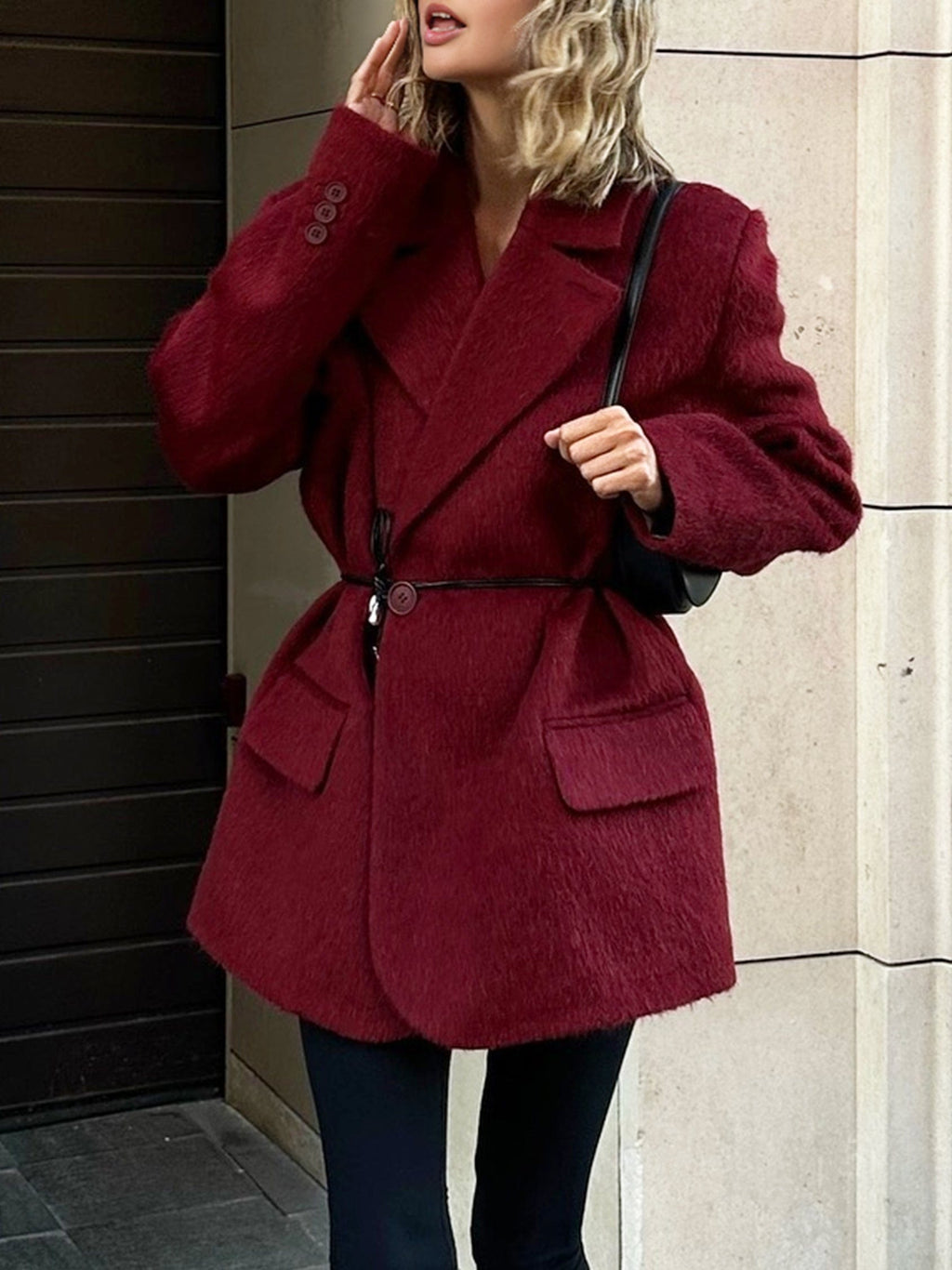 Blazer mujer lana solapas pico cinturón fino corte sastre elegante - Ursula