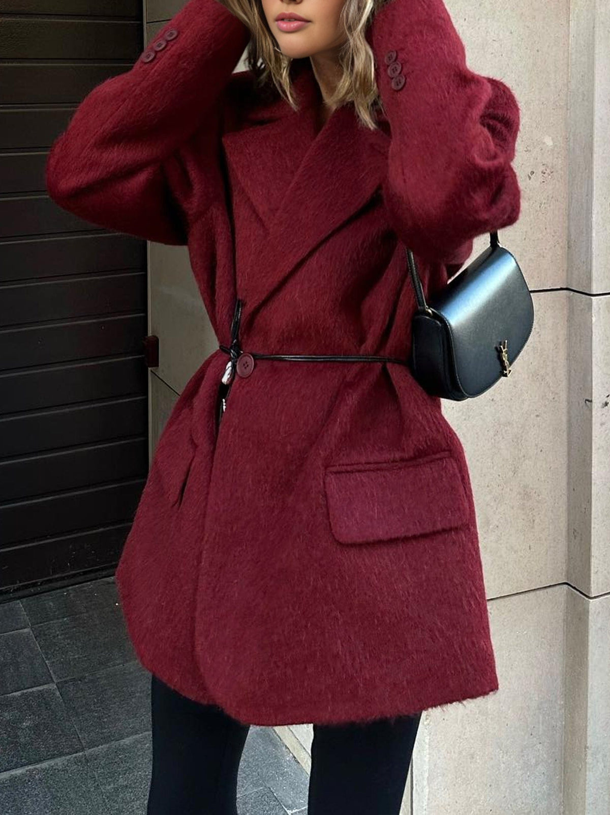 Blazer mujer lana solapas pico cinturón fino corte sastre elegante - Ursula