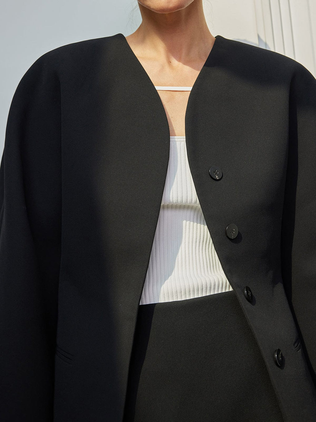 Blazer mujer sin solapa corte recto botonadura frontal manga larga elegante - Sofie