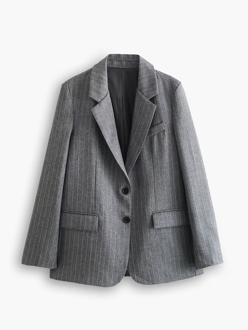 Blazer oversize mujer gris dos botones solapas clásicas otoño elegante - Jana