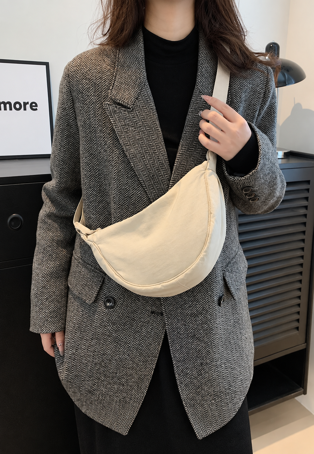 Bolso bandolera mujer nylon media luna correa ajustable cruzado casual diario - Apolline