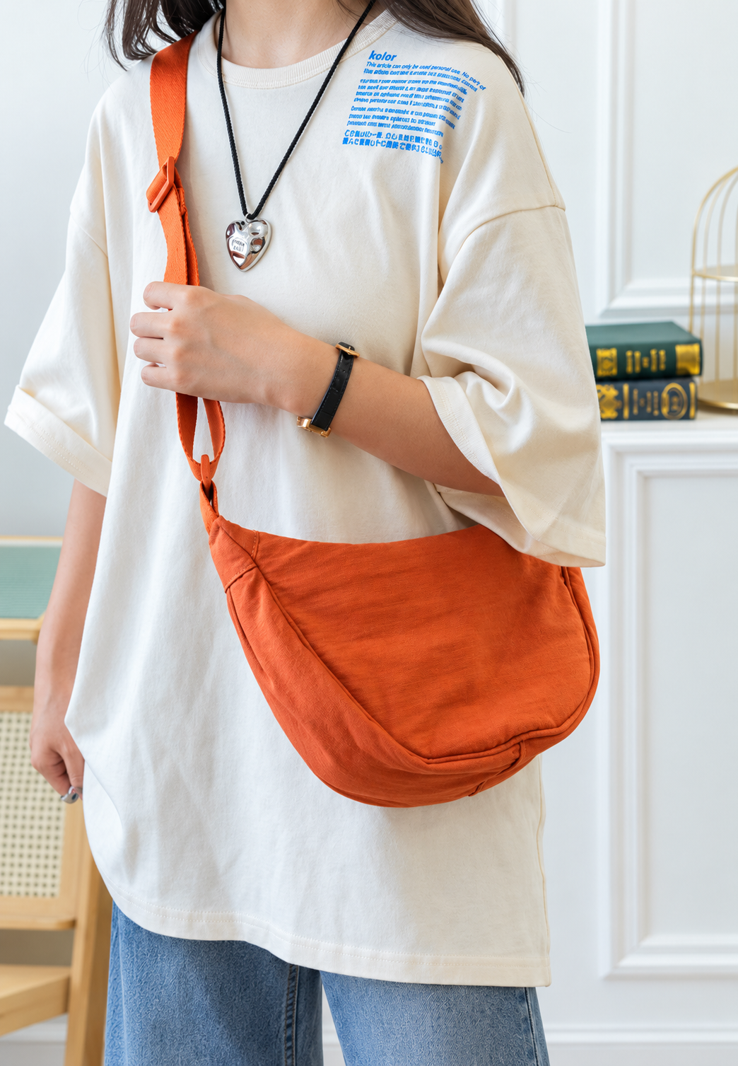 Bolso bandolera mujer nylon media luna correa ancha regulable amplio casual - Vianne