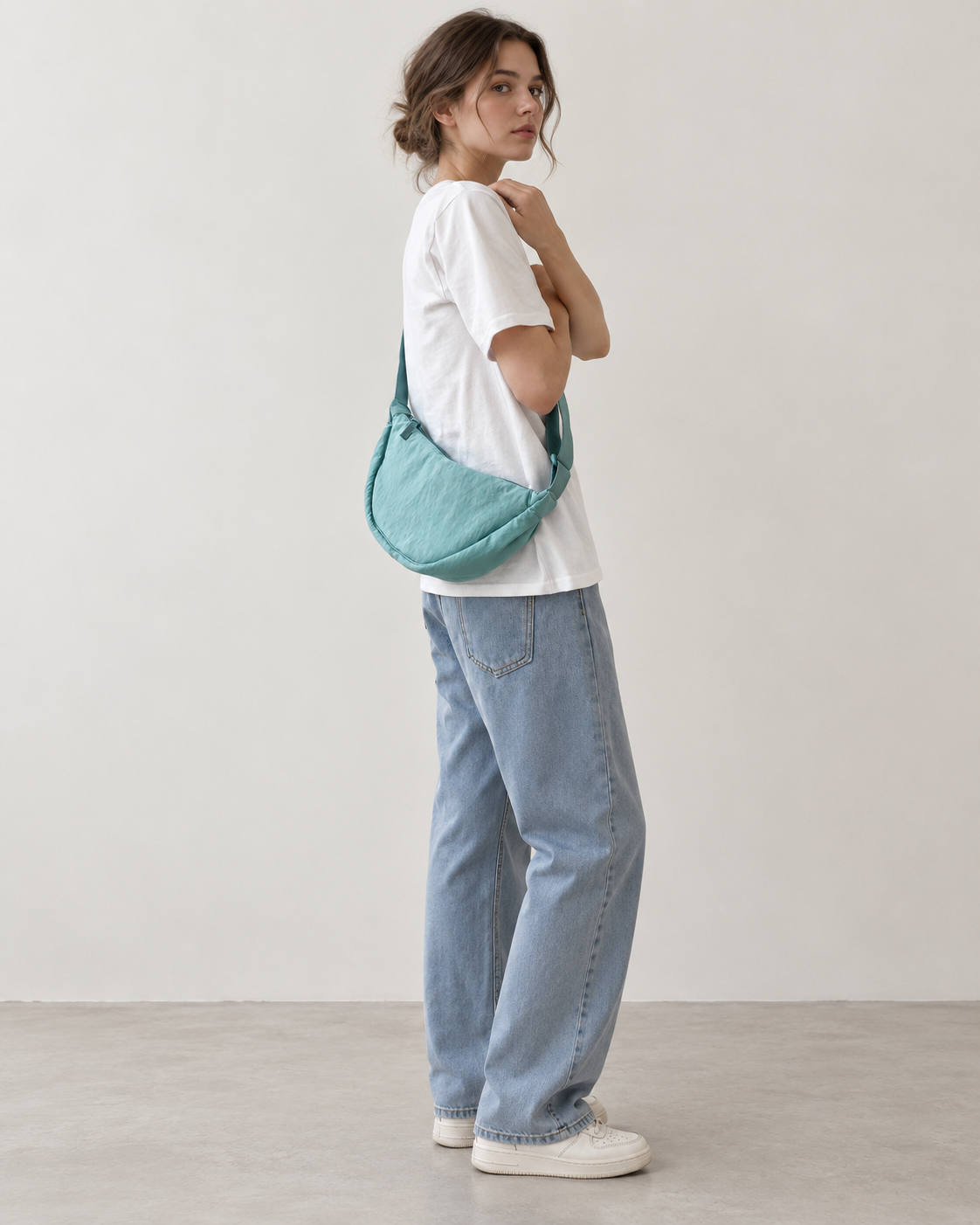 Bolso hombro mujer curvado correa ancha regulable compacto viajes casual - Clémence