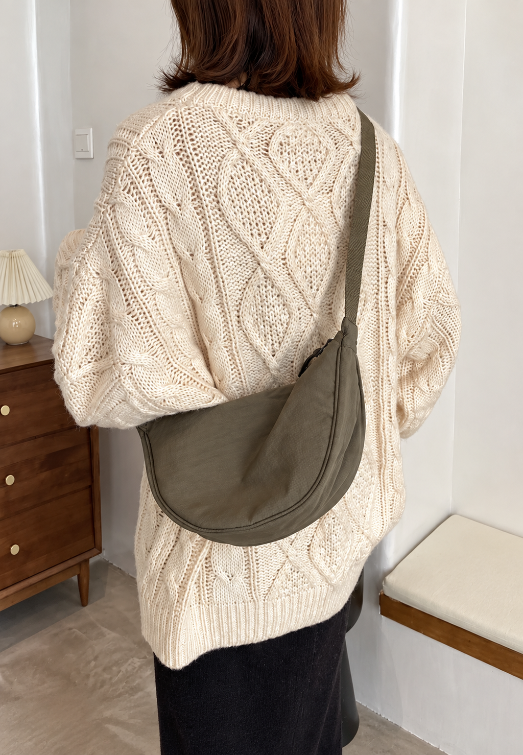 Bolso hombro mujer nylon media luna correa ajustable compacto diario - Camille