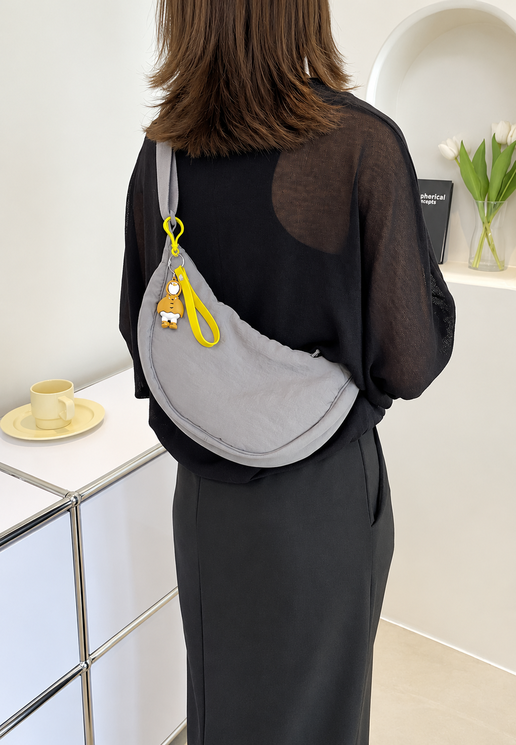 Bolso hombro mujer nylon media luna correa ajustable compacto diario - Camille