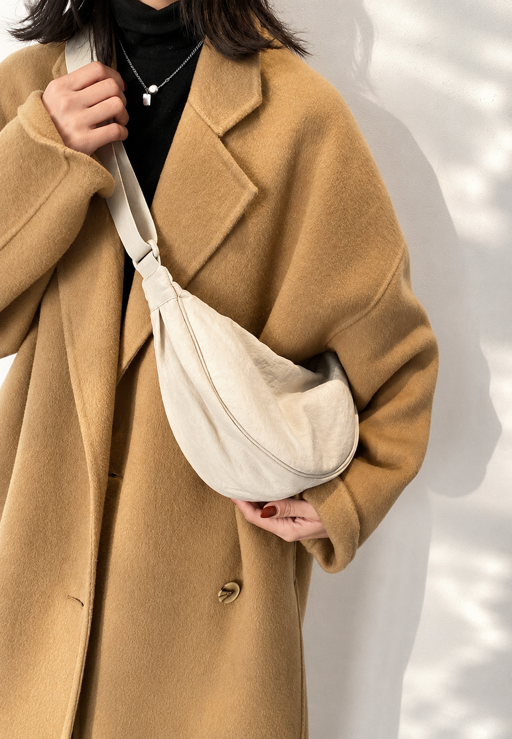 Bolso hombro mujer nylon media luna correa ajustable compacto diario - Camille