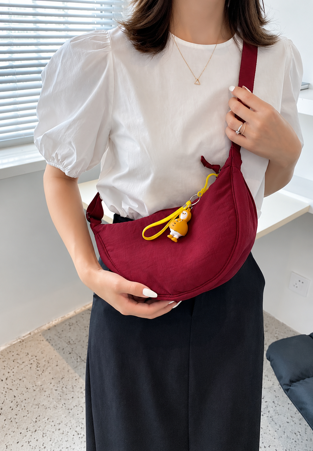 Bolso hombro mujer nylon media luna correa ajustable compacto diario - Camille