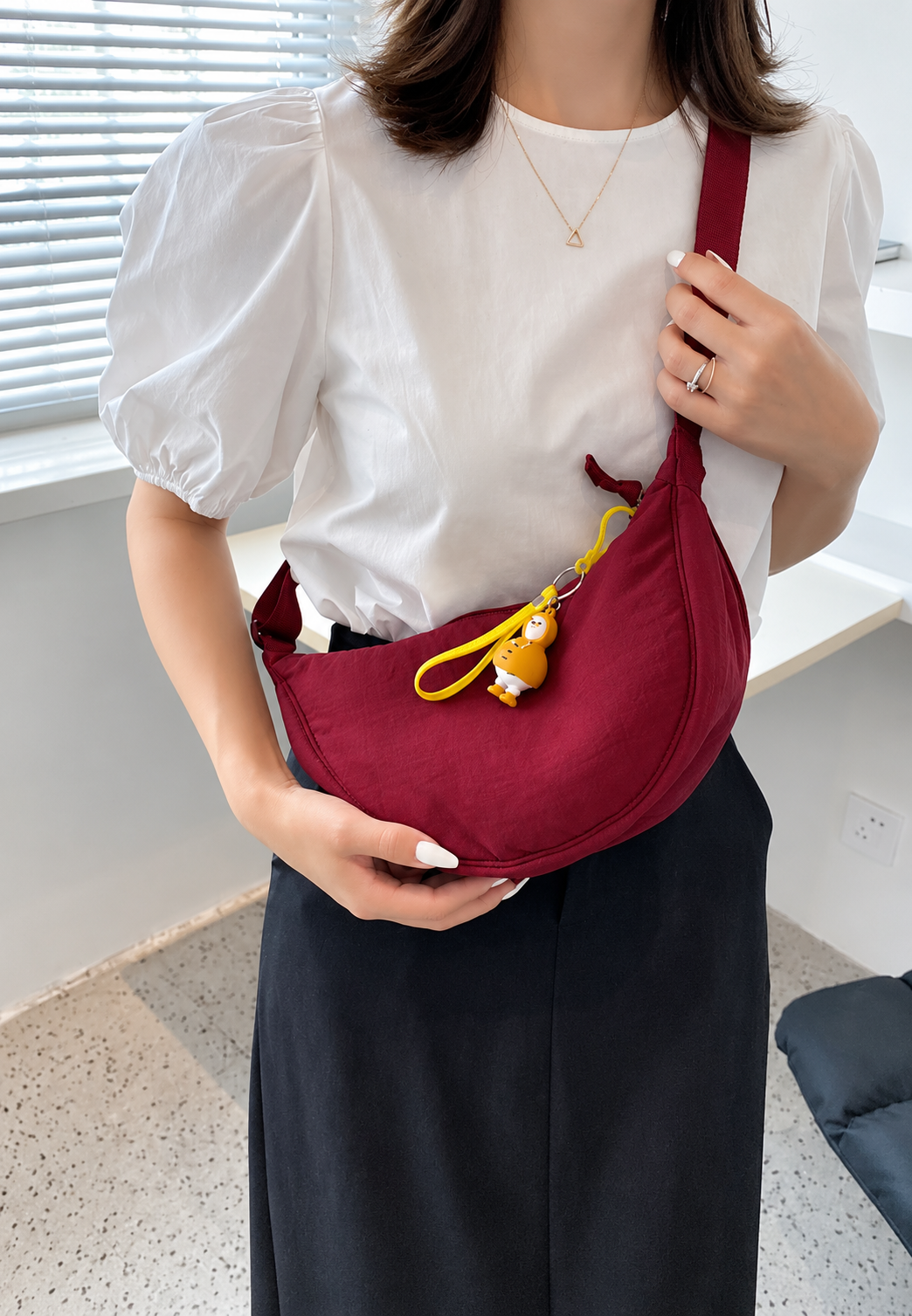 Bolso hombro mujer nylon media luna correa ajustable compacto diario - Camille