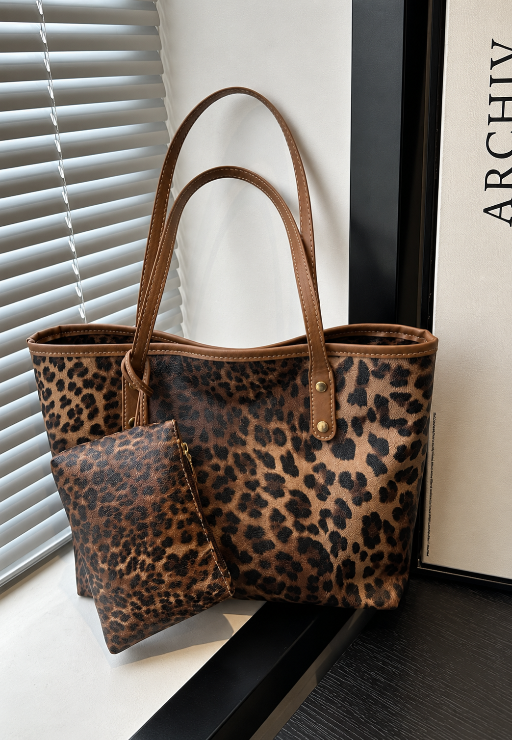 Bolso shopper mujer estampado leopardo asas largas grande animal print - Elvire