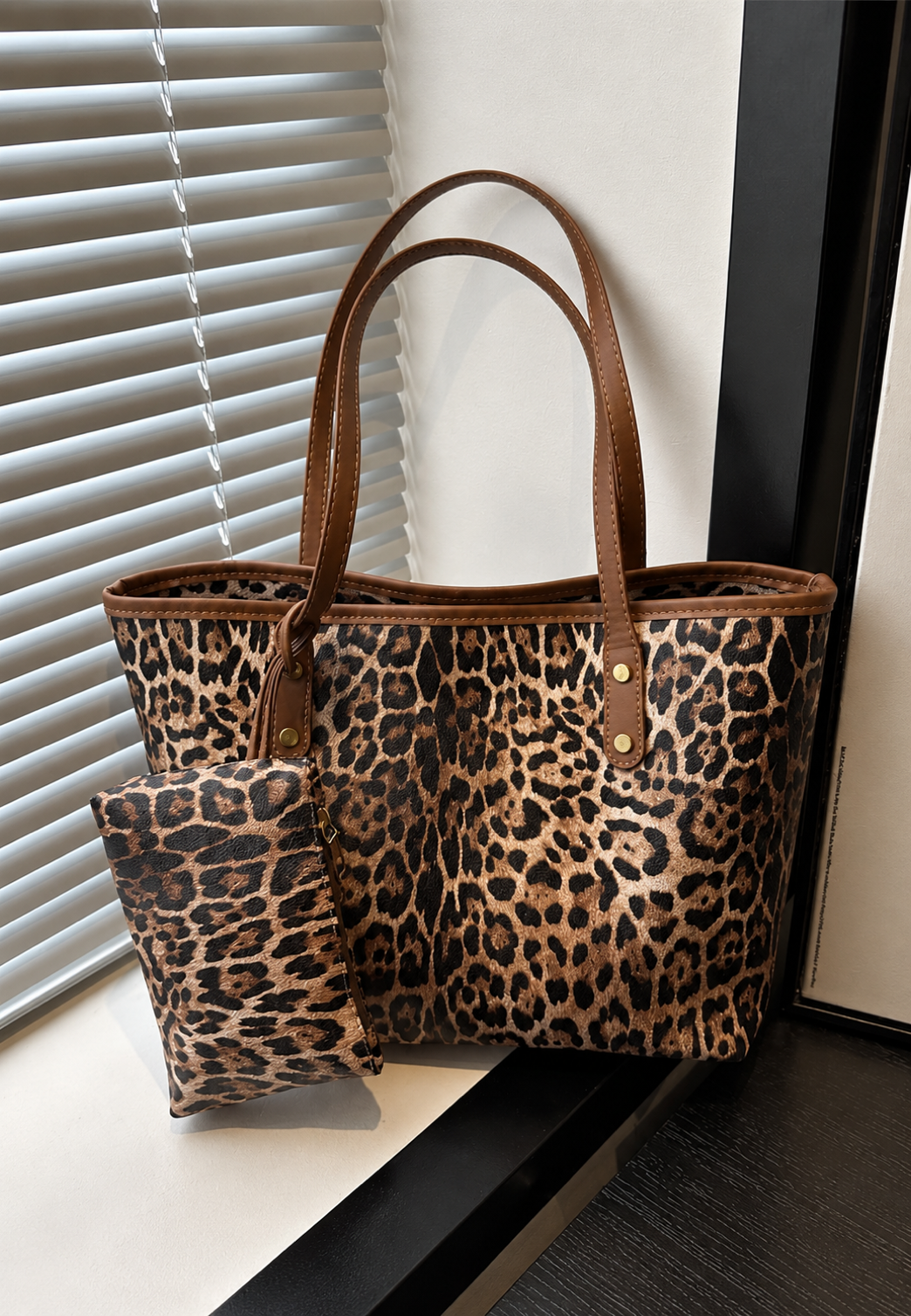Bolso shopper mujer estampado leopardo asas largas grande animal print - Elvire