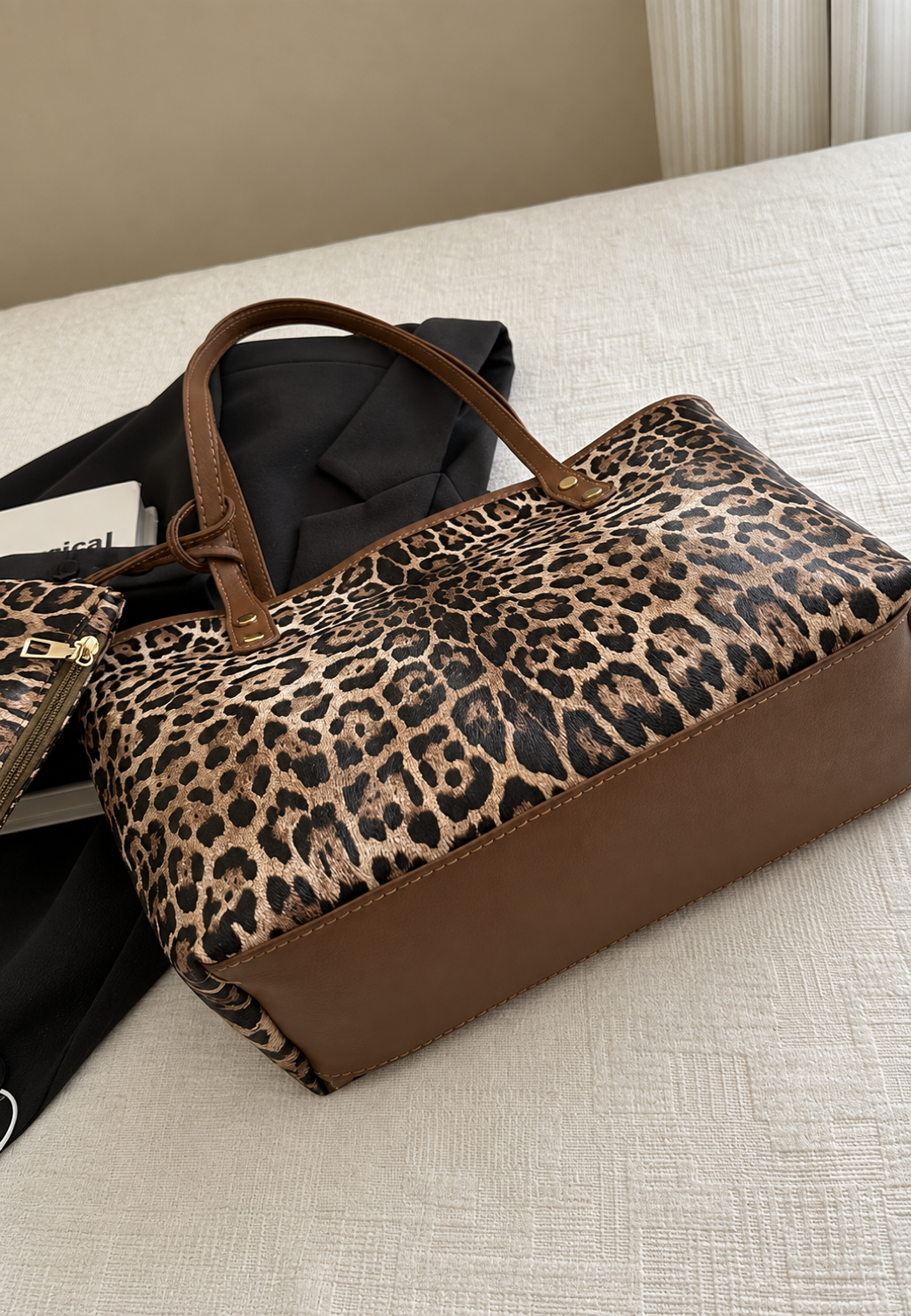 Bolso shopper mujer estampado leopardo asas largas grande animal print - Elvire