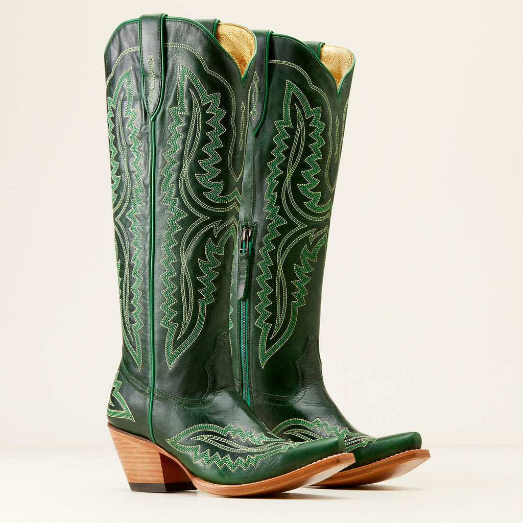 Botas cowboy mujer caña alta bordados western puntera afilada tacón ancho - Annelie