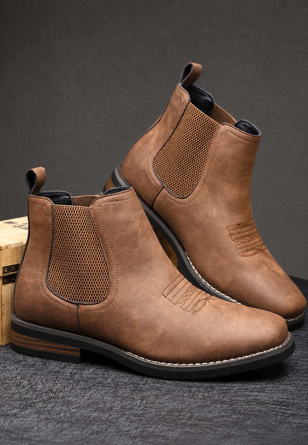 Botas hombre efecto piel elásticos laterales caña tobillo calce rápido - Eirik