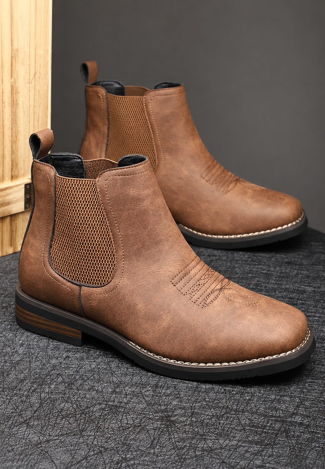 Botas hombre efecto piel elásticos laterales caña tobillo calce rápido - Eirik