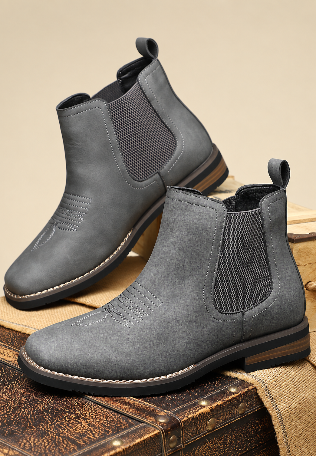 Botas hombre efecto piel elásticos laterales caña tobillo calce rápido - Eirik
