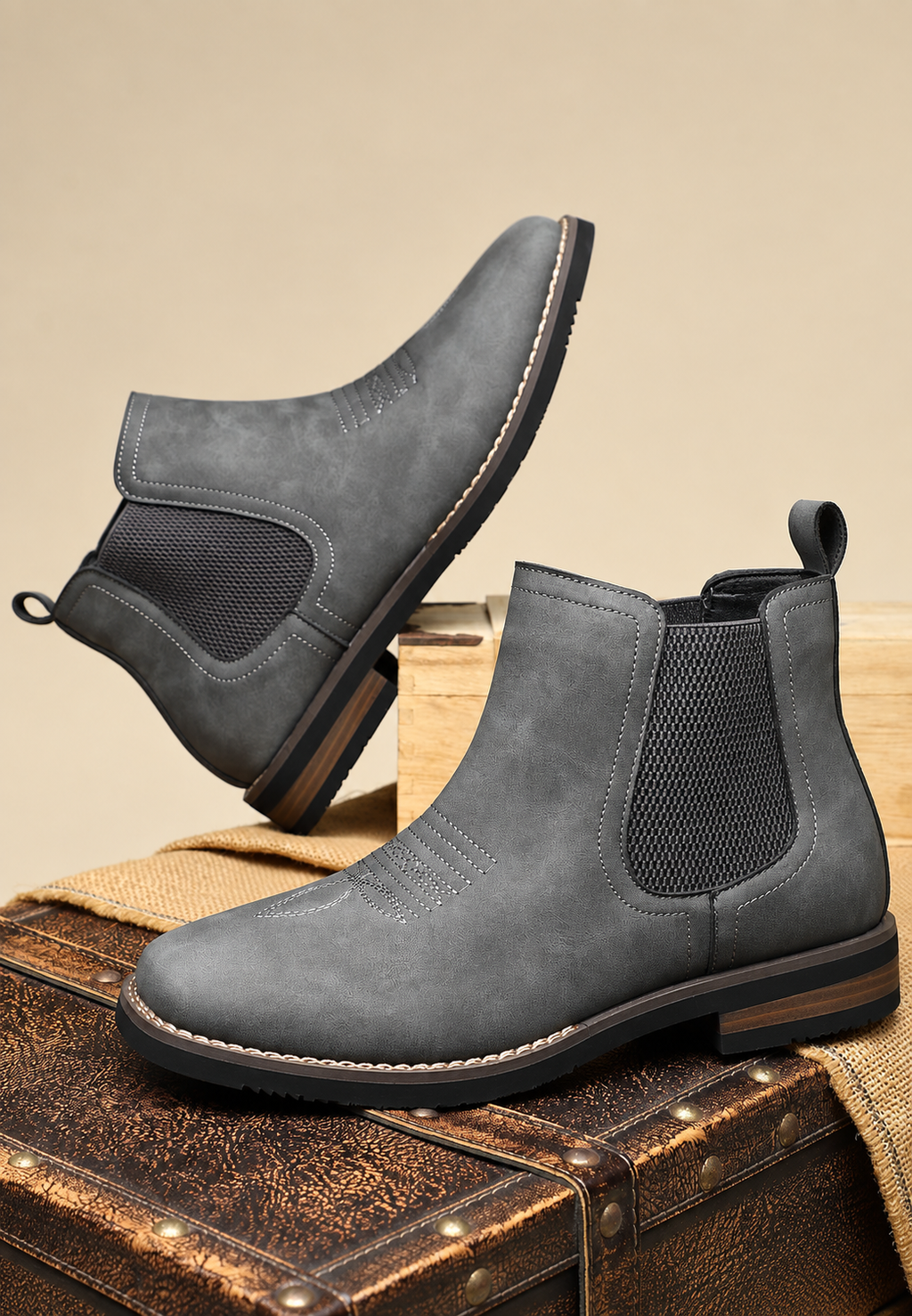 Botas hombre efecto piel elásticos laterales caña tobillo calce rápido - Eirik