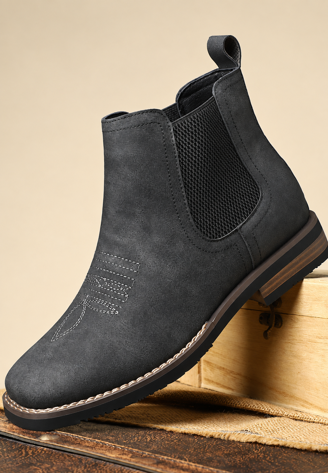 Botas hombre efecto piel elásticos laterales caña tobillo calce rápido - Eirik