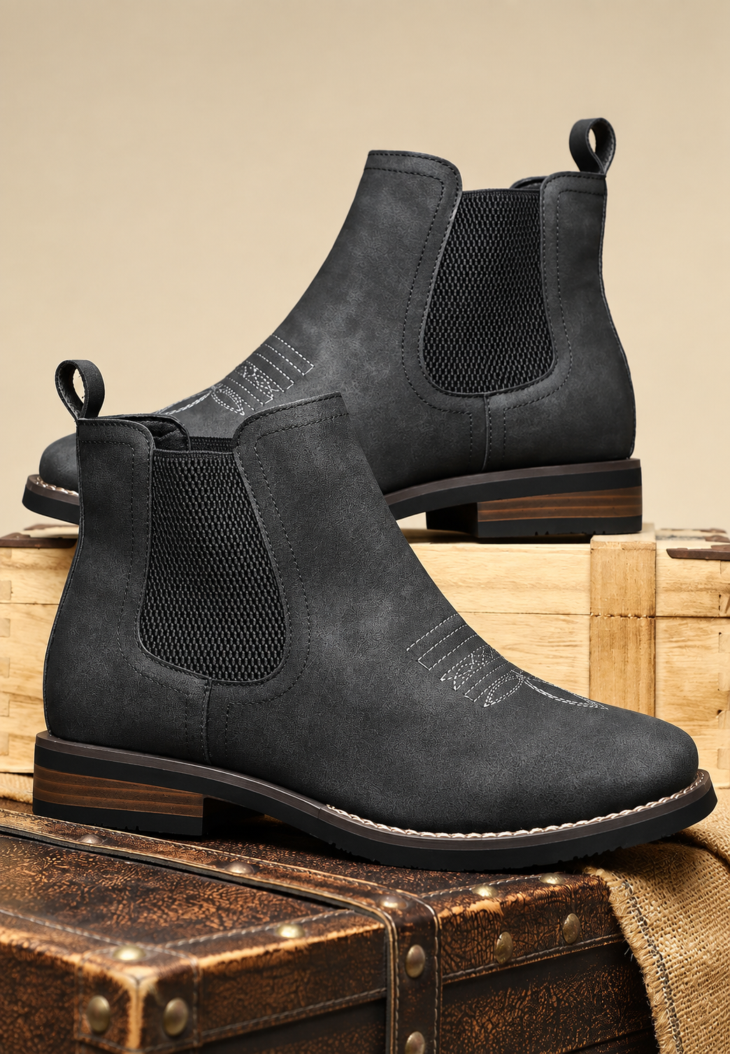 Botas hombre efecto piel elásticos laterales caña tobillo calce rápido - Eirik