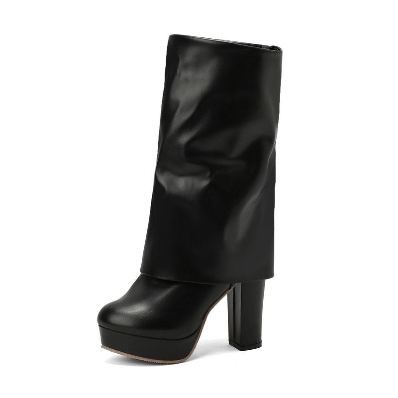 Botas mujer plataforma tacón bloque caña media retro altura estilizada - Sabine