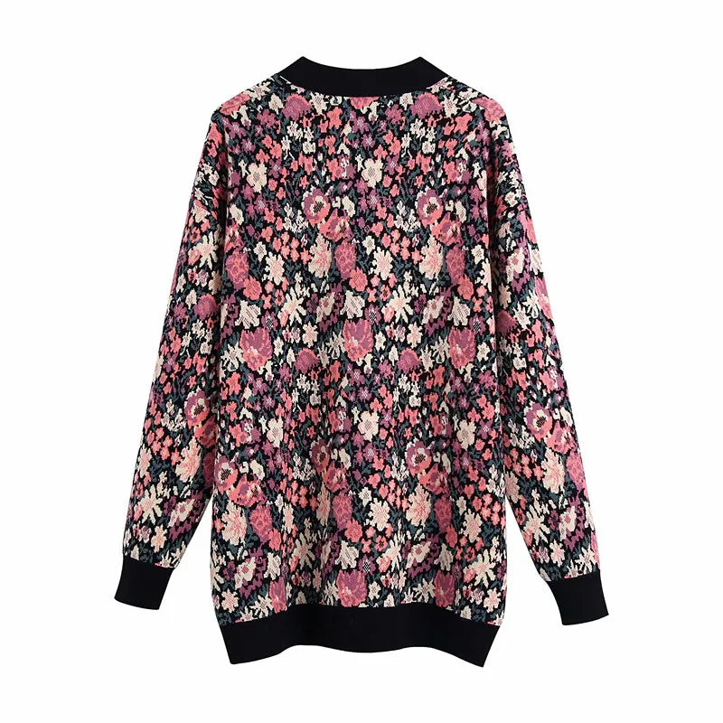 Cárdigan punto mujer estampado floral escote V botones ligero femenino - Emilia