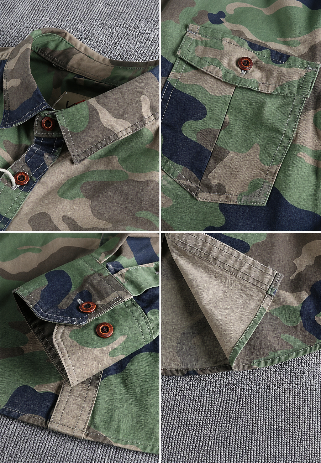 Camisa hombre camuflaje manga larga bolsillo pecho cuello clásico casual - Orsen