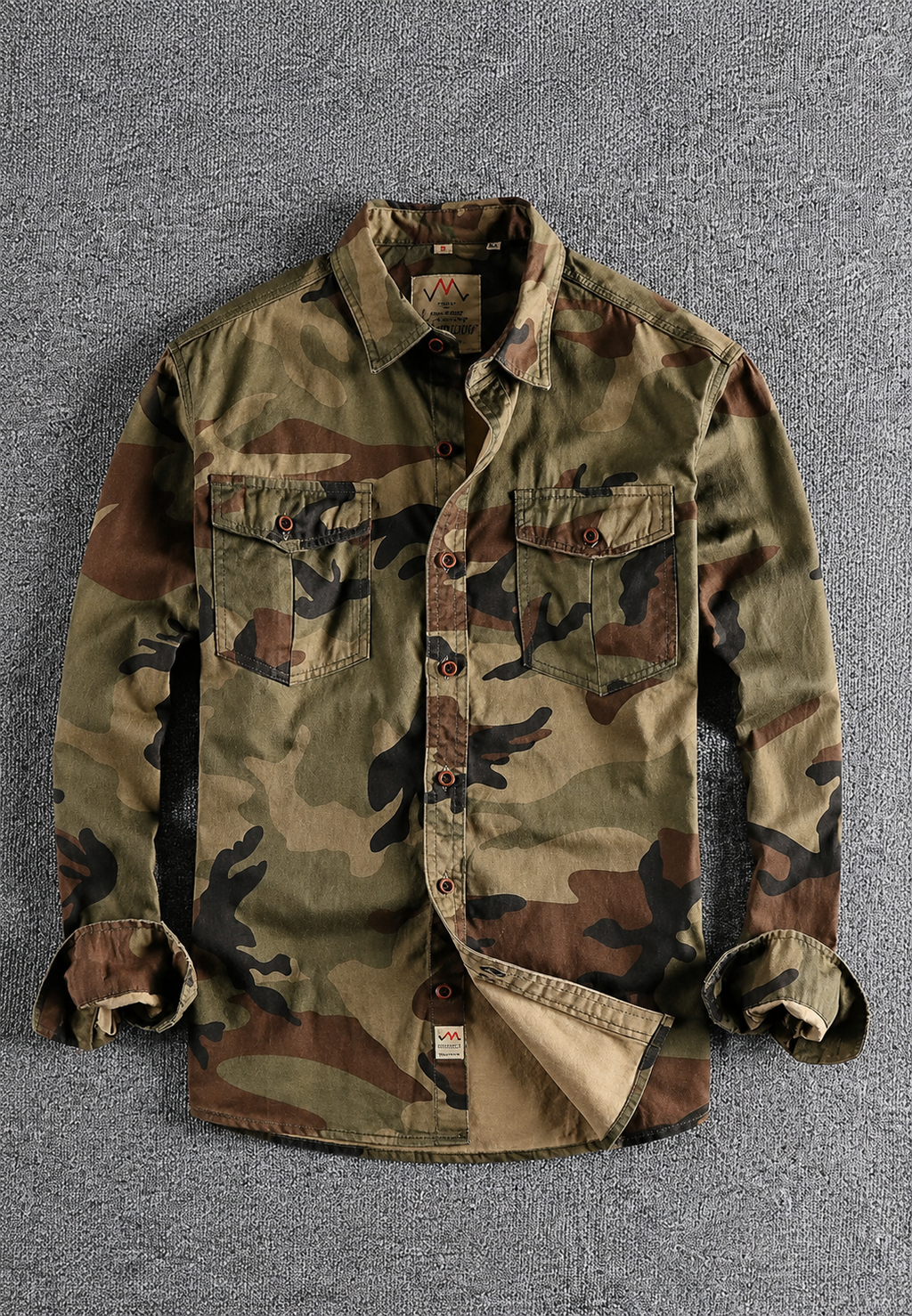 Camisa hombre camuflaje manga larga bolsillo pecho cuello clásico casual - Orsen