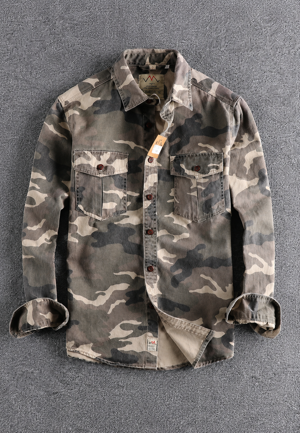 Camisa hombre camuflaje manga larga bolsillo pecho cuello clásico casual - Orsen