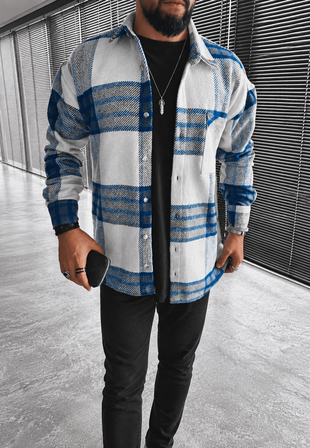 Camisa hombre cuadros grandes manga larga bolsillo pecho casual otoño - Tristán
