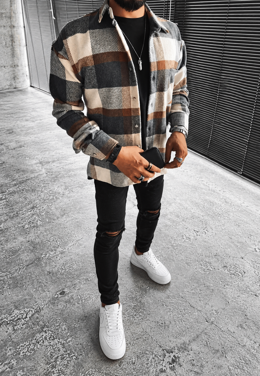 Camisa hombre cuadros grandes manga larga bolsillo pecho casual otoño - Tristán