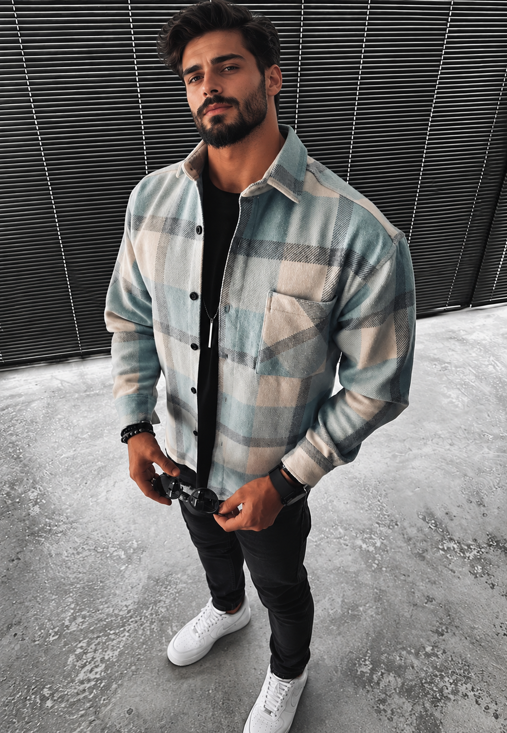 Camisa hombre cuadros grandes manga larga bolsillo pecho casual otoño - Tristán