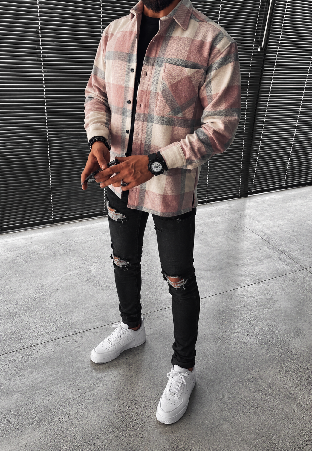 Camisa hombre cuadros grandes manga larga bolsillo pecho casual otoño - Tristán