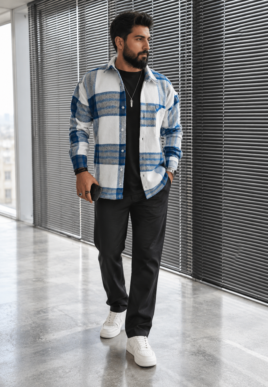 Camisa hombre cuadros grandes manga larga bolsillo pecho casual otoño - Tristán