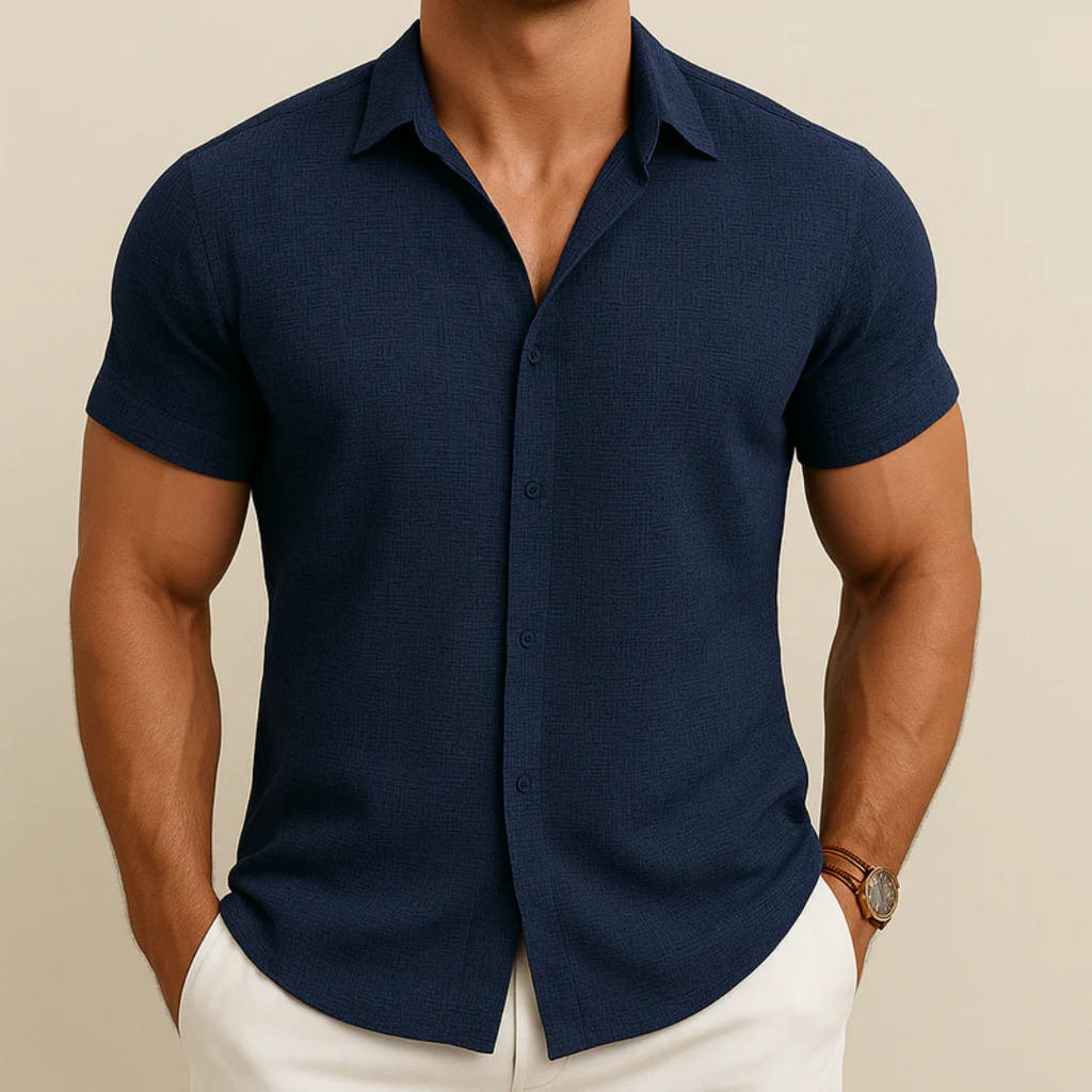 Camisa hombre manga corta slim fit lisa botones contraste cuello camisero - Bertram