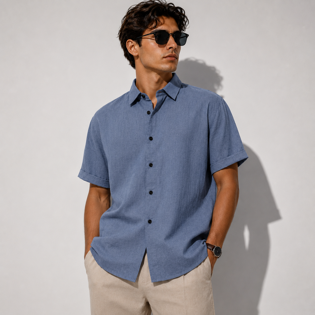 Camisa hombre manga corta slim fit lisa botones contraste cuello camisero - Bertram