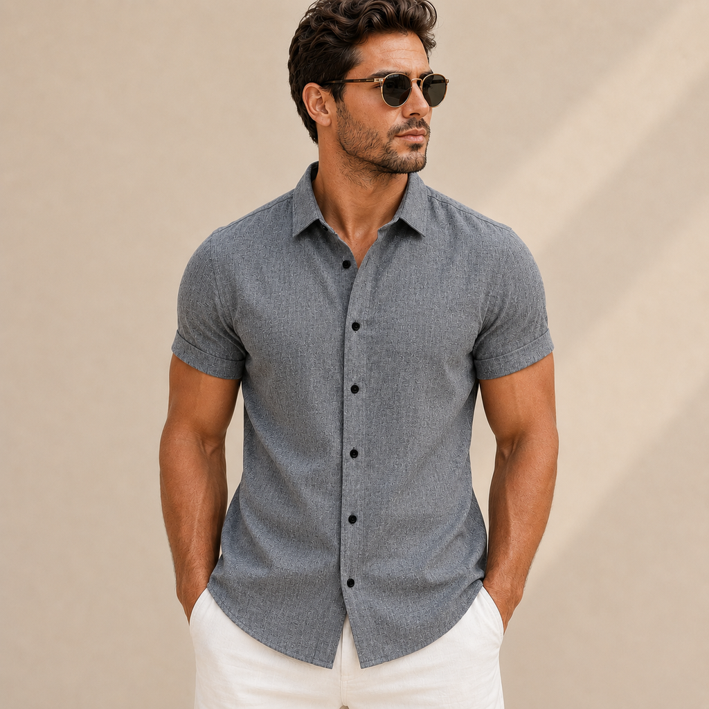 Camisa hombre manga corta slim fit lisa botones contraste cuello camisero - Bertram