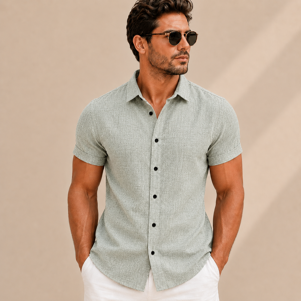 Camisa hombre manga corta slim fit lisa botones contraste cuello camisero - Bertram