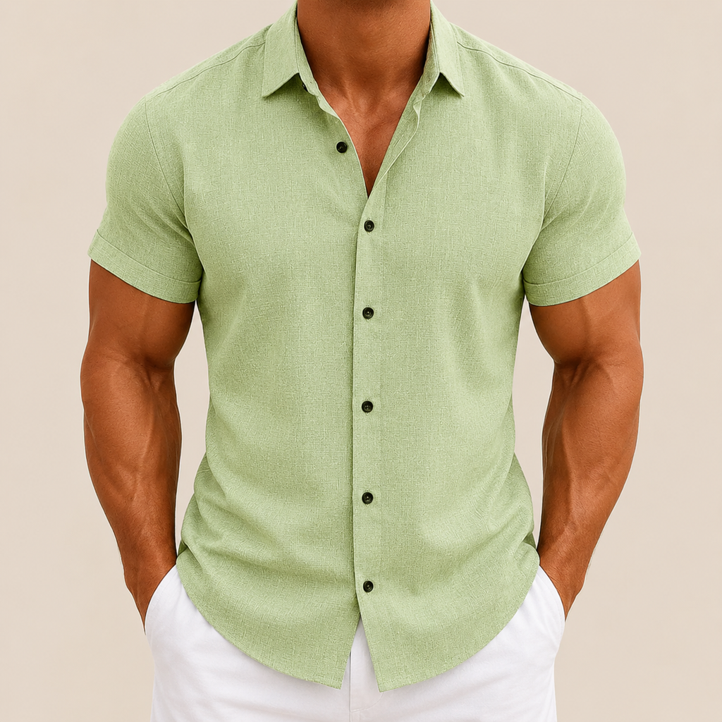 Camisa hombre manga corta slim fit lisa botones contraste cuello camisero - Bertram