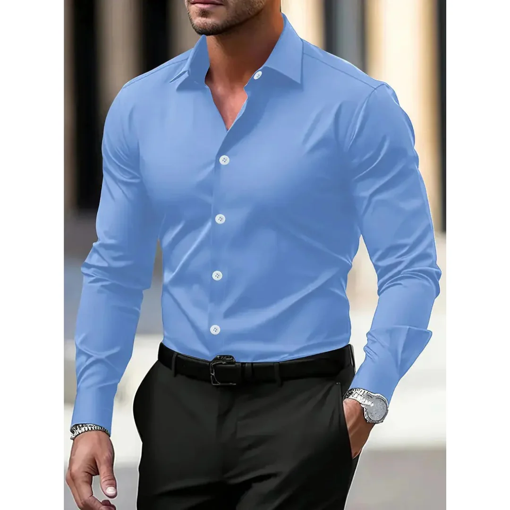 Camisa hombre manga larga slim fit cuello clásico botonadura frontal sin bolsillo - Heinrich