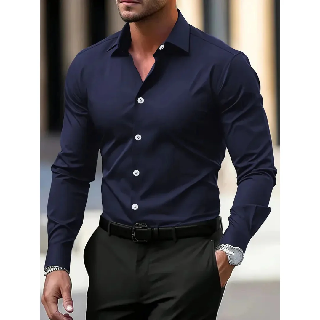 Camisa hombre manga larga slim fit cuello clásico botonadura frontal sin bolsillo - Heinrich